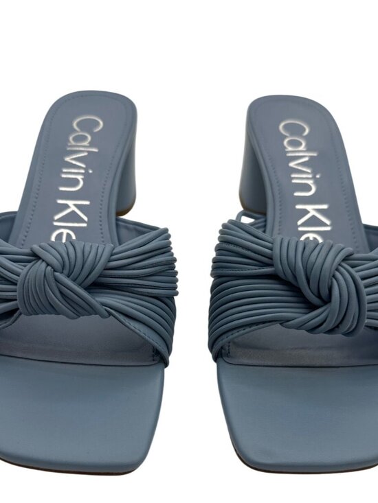 Calvin Klein 10M Beanca Chic Blue Knotted Slide Square Sandals Kitten Heel - Picture 1 of 11